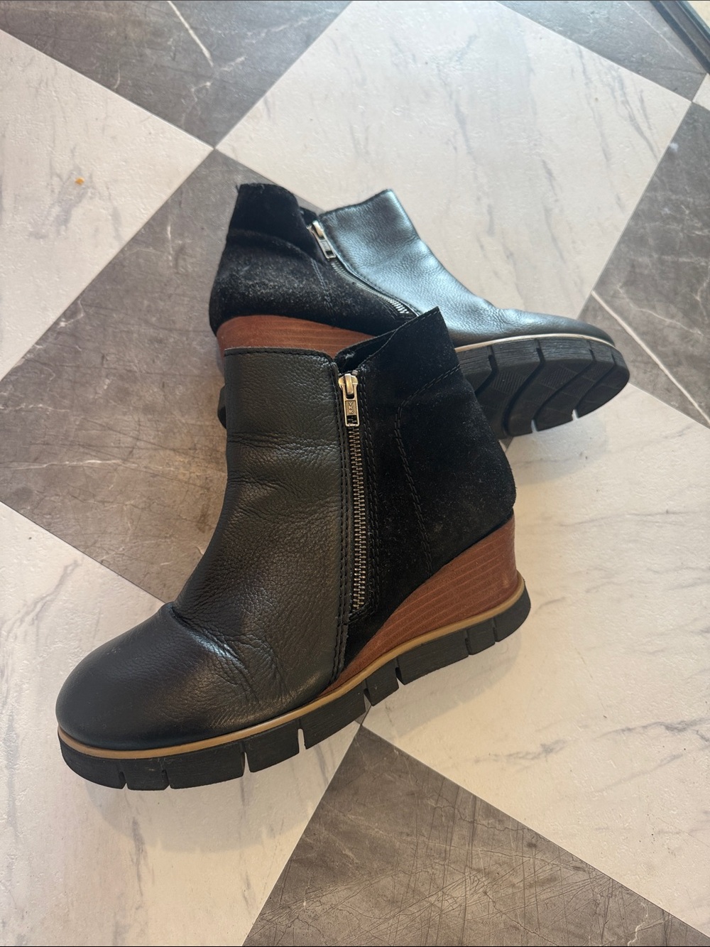 DIBA True Wedge Ankle Booties in Black with Side Zip